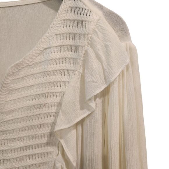 Lauren Conrad Smocked Ruffle Top Ivory Bohemian XL - Picture 5 of 8